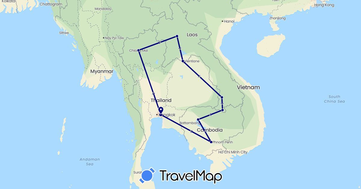 TravelMap itinerary: driving in Cambodia, Laos, Thailand (Asia)